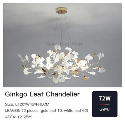 Elegant white and gold decorbites ginkgo leaf chandelier with delicate branching design for dining bedroom living room