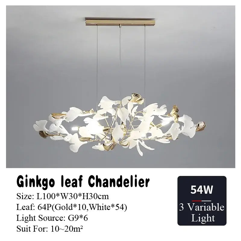 Elegant white and gold decorbites ginkgo leaf chandelier with modern branching design for living and dining rooms