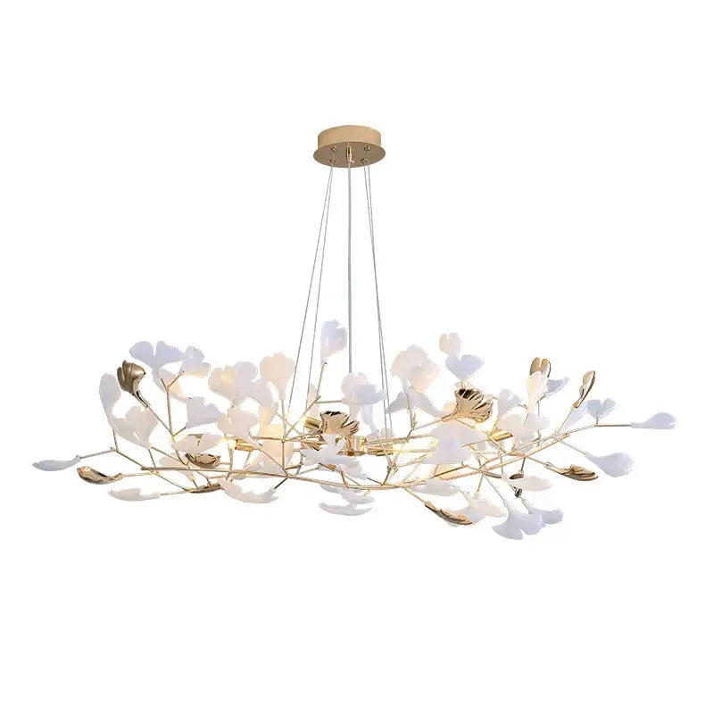 Elegant gold and white decorbites ginkgo leaf decor chandelier with delicate branching arms for living room lighting