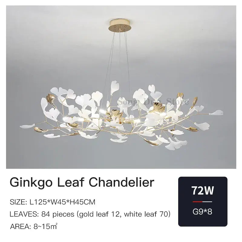 Elegant white and gold decorbites ginkgo leaf decor chandelier with delicate branching design for living room lighting