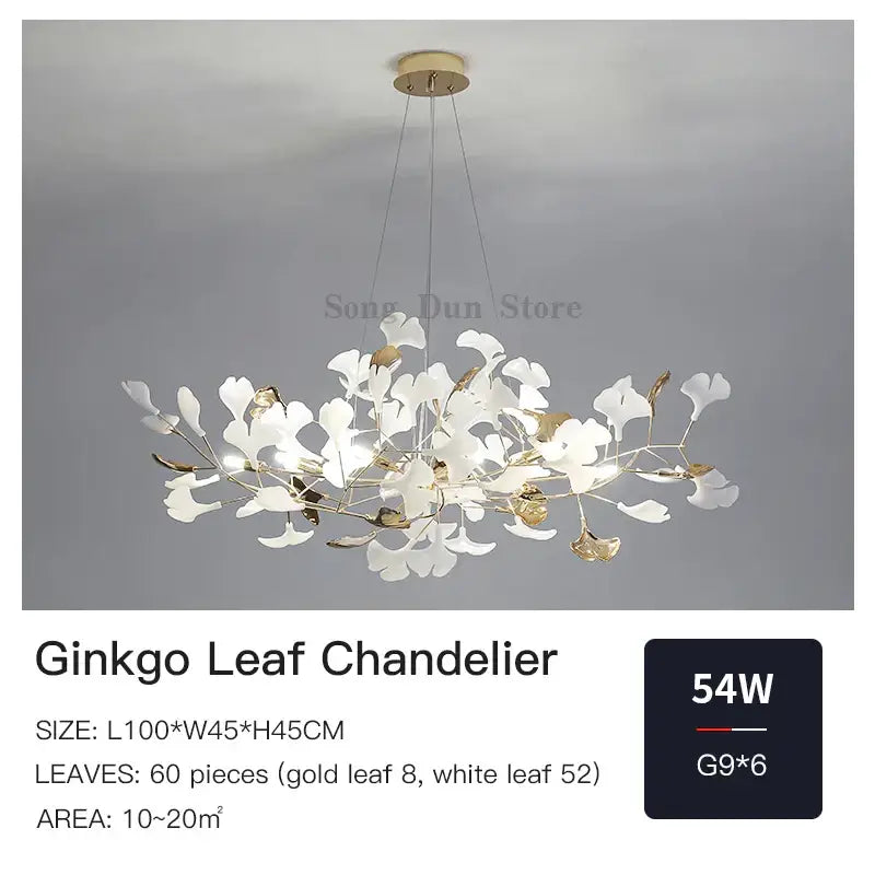 Elegant white and gold decorbites ginkgo leaf decor chandelier with delicate branching design for living room lighting