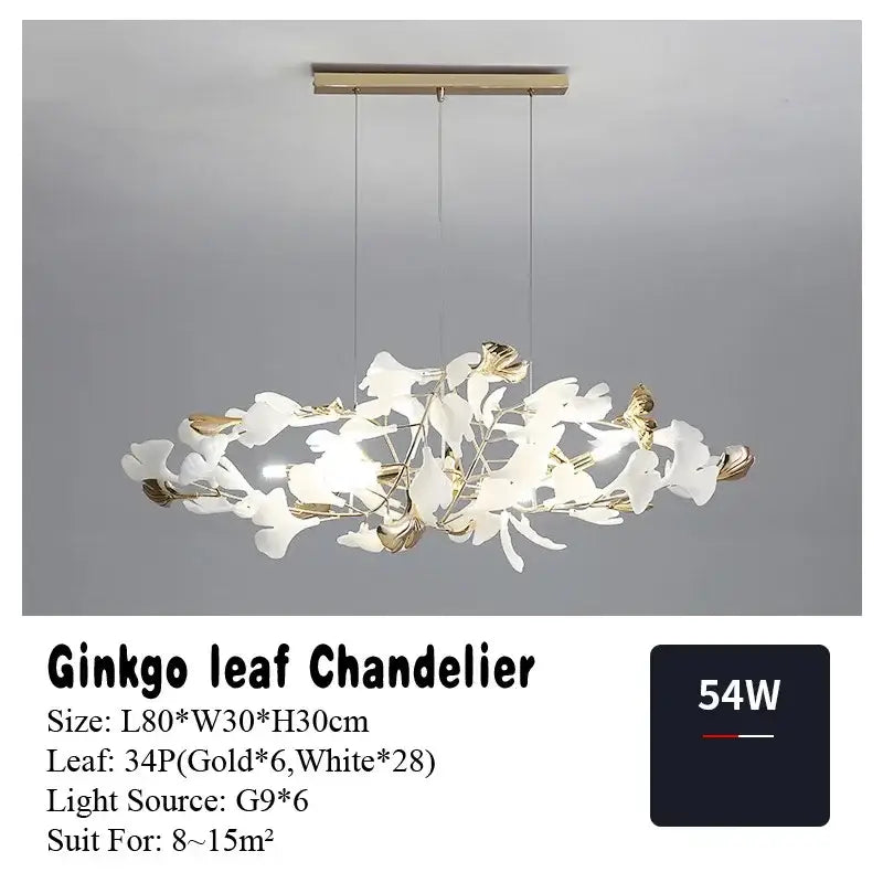Elegant white and gold pendant chandelier featuring decorbites ginkgo leaf design for nordic romantic decor