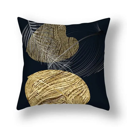 Decorbites ginkgo leaves print sofa pillowcase with modern golden and silver leaves print on deep navy fabric 45x45cm