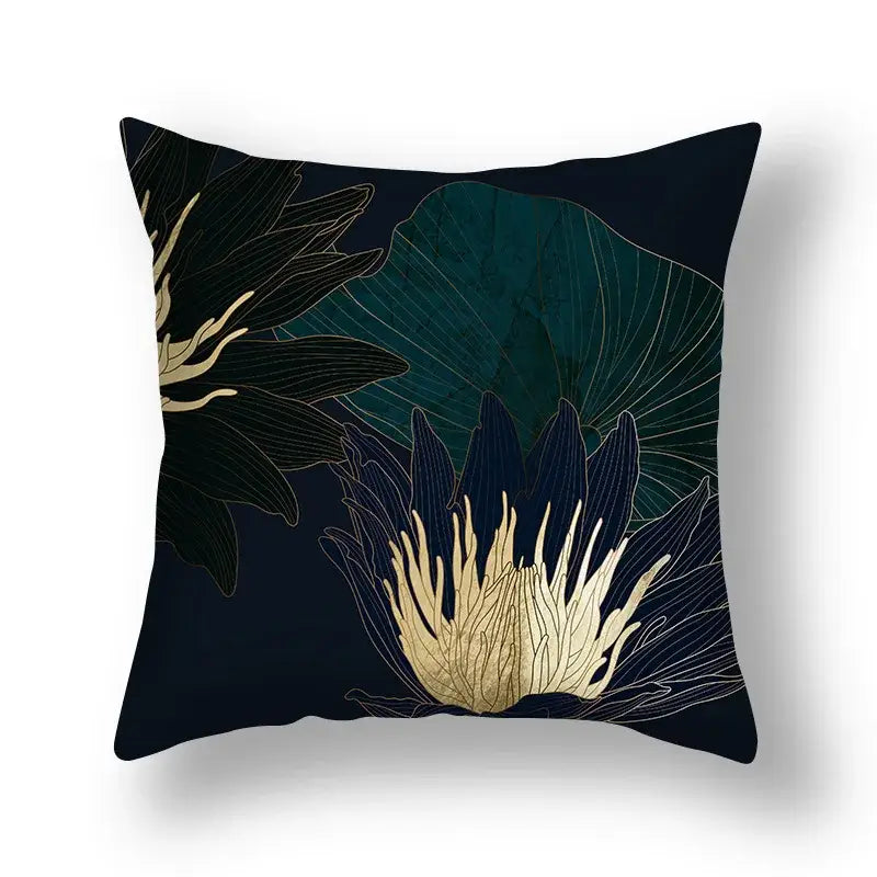 Decorbites ginkgo leaves dark navy throw pillow with gold-leafed ginkgo leaves print sofa cushion cover 45x45cm