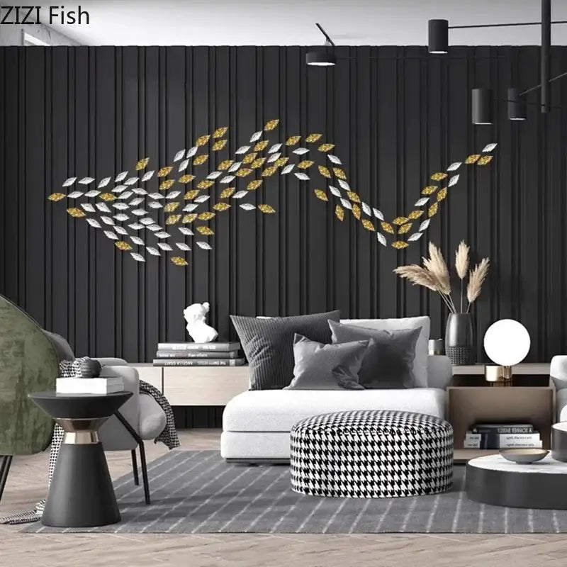 Decorbites™ ginkgo leaves metallic wall hanging ornaments in gold and silver leaf design for living room decor