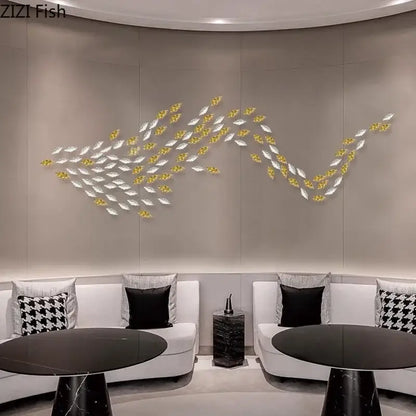 Decorbites ginkgo leaves wall hanging ornaments feature metallic gold and silver fish wall hanging for living room decor