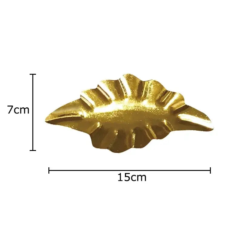 Golden metallic ginkgo leaf shaped decorative tray with scalloped edges for wall hanging ornaments decor