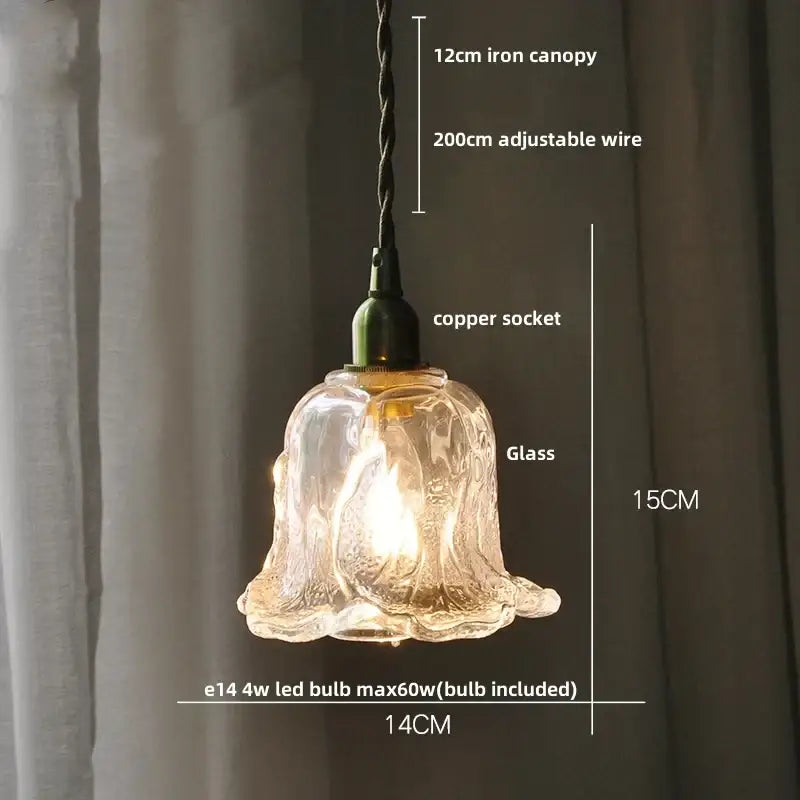 Decorbites glabe led pendant lamp with translucent amber glass bell shade and walnut wood copper modern design