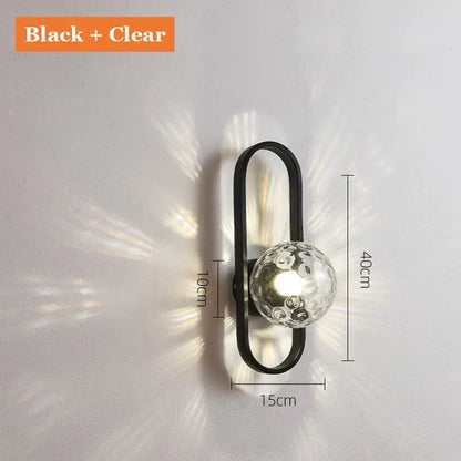 Black metal wall lamp with decorbites glass aisle textured clear globe for post-modern indoor lighting