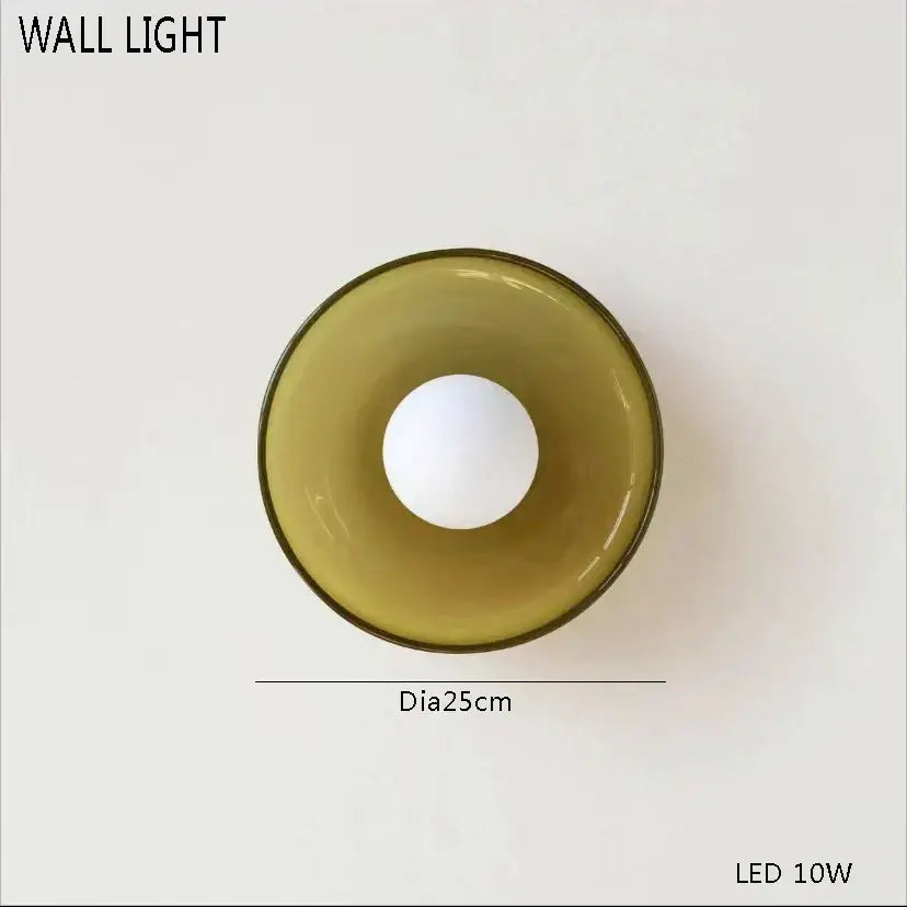 Olive-green glass wall light with 25cm diameter and led bulb by decorbites glass amber green table lamp for bedroom decor