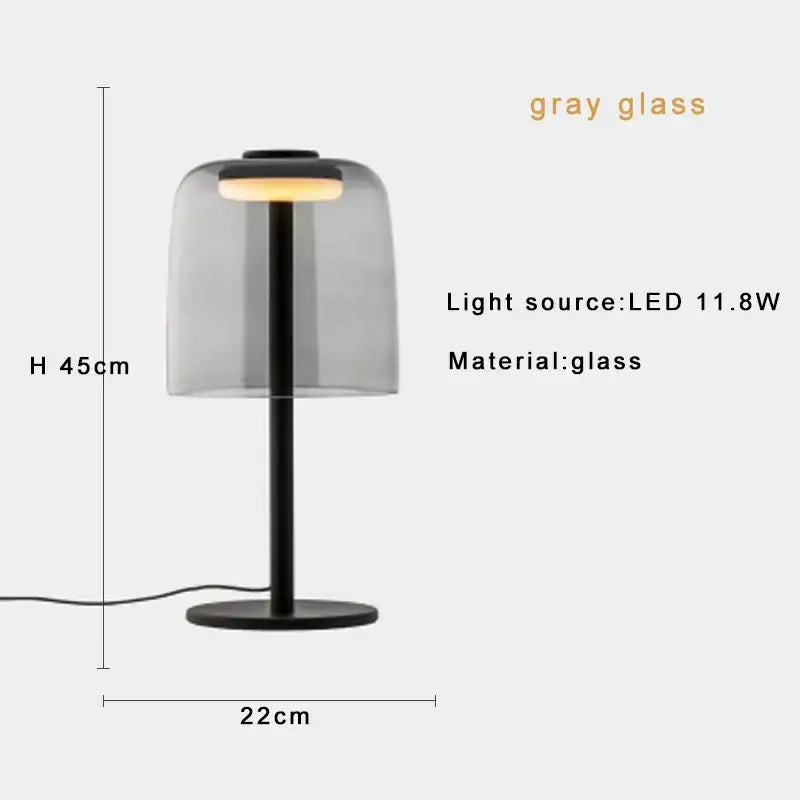Modern DecorBites glass amber green table lamp with sleek black stand and translucent gray glass dome for bedroom decor