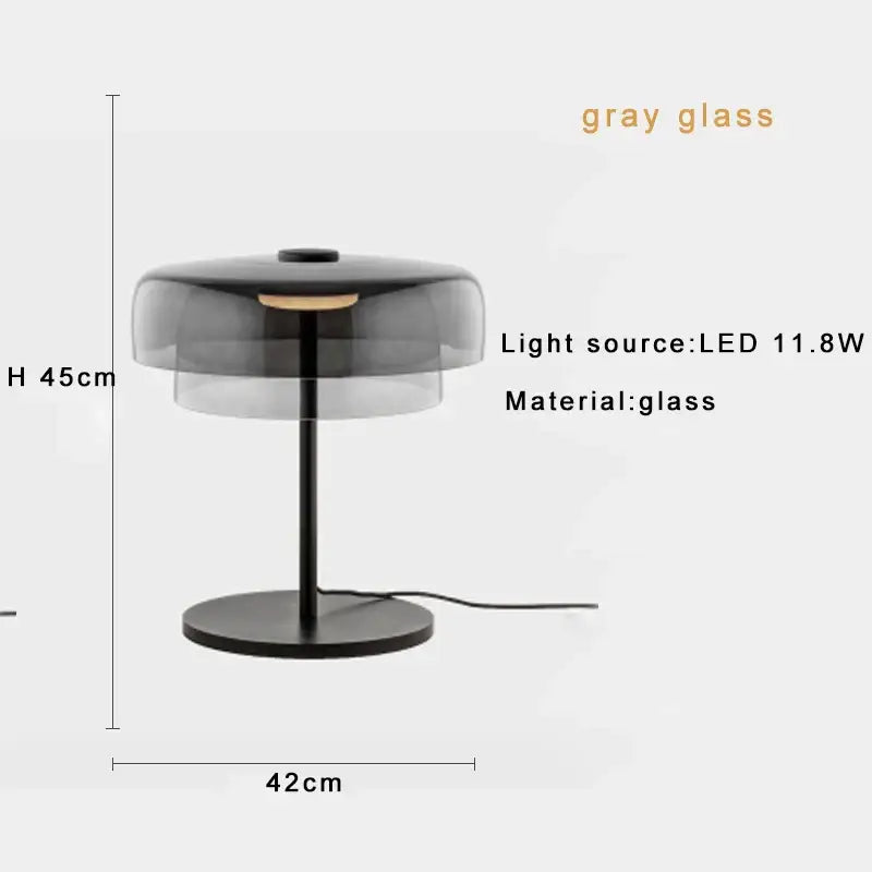 Modern decorbites glass amber green table lamp with translucent gray glass shade and black metal base for living room decor
