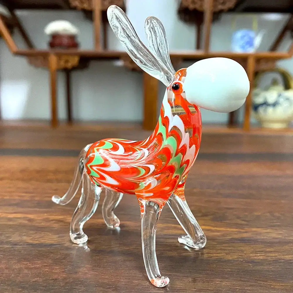 DecorBites™ glass animal figurines vibrant hand blown reindeer with red green white patterns transparent antlers and legs