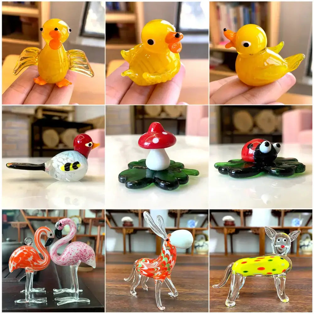 Vibrant yellow glass animal figurine duck with orange beak feet and translucent wings from DecorBites hand blown collectibles