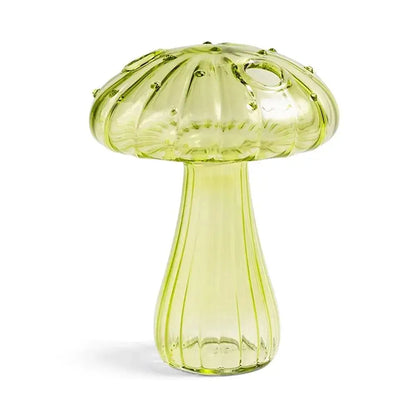 DecorBites™ translucent lime-green ribbed glass aromatherapy vase shaped like a mushroom for elegant home decor