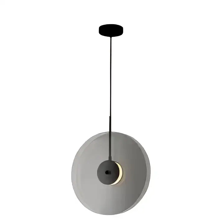 A decorbites glass art chandelier featuring a matte gray minimalist glass art pendant light with black metal hardware