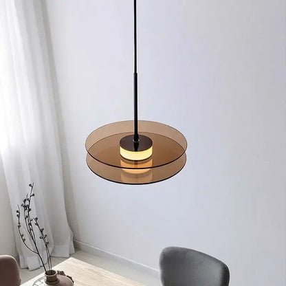 Modern amber-tinted glass art chandelier with sleek black metal rod by DecorBites glass art for home and cafe lighting