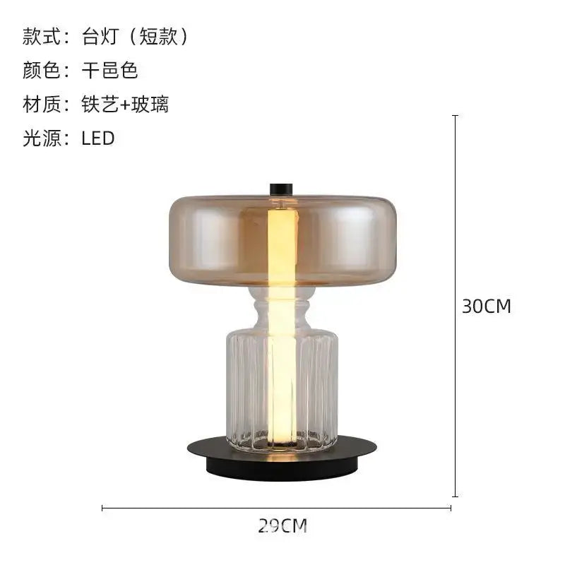 Decorbites glass art desk lamp with translucent amber glass shade and ribbed clear glass base for modern living room