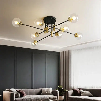 Decorbites glass ball black chandelier with gold accents and clear glass globe bulbs for nordic dining table lighting