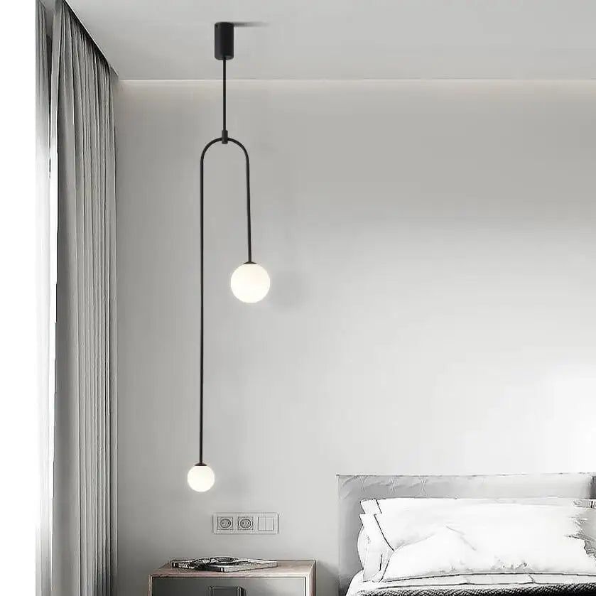 Black minimalist decorbites glass ball brass pendant lights featuring two frosted glass bulbs for restaurant and bedroom lighting