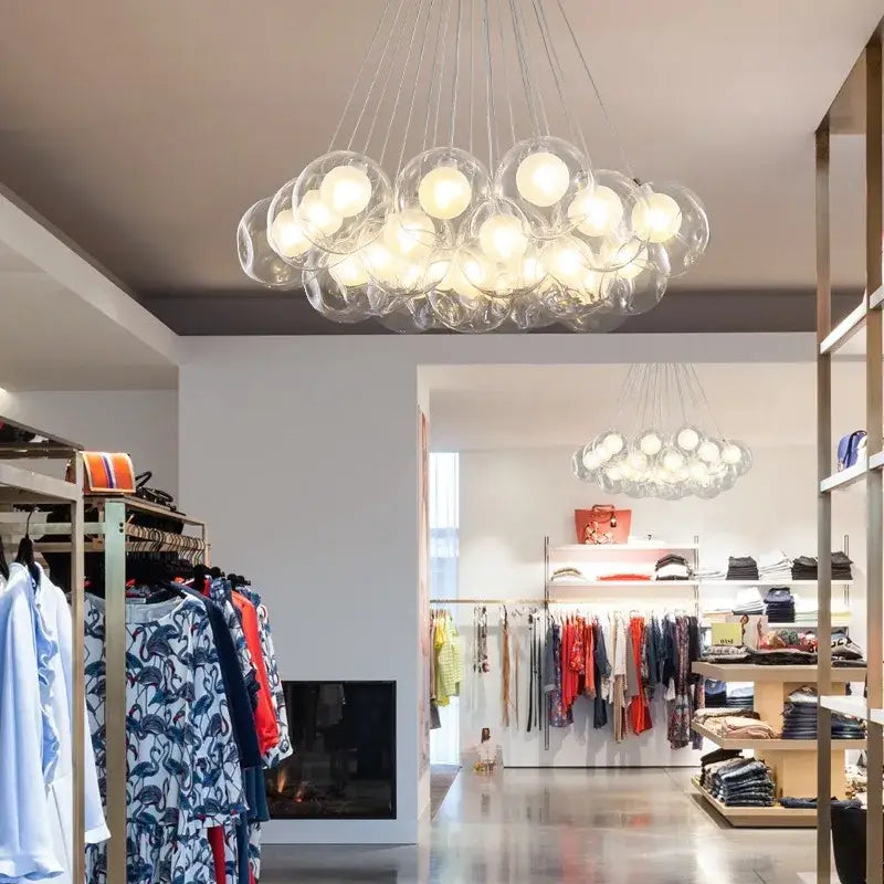Modern decorbites glass ball bubble chandelier with multiple illuminated glass spheres suspended for living spaces