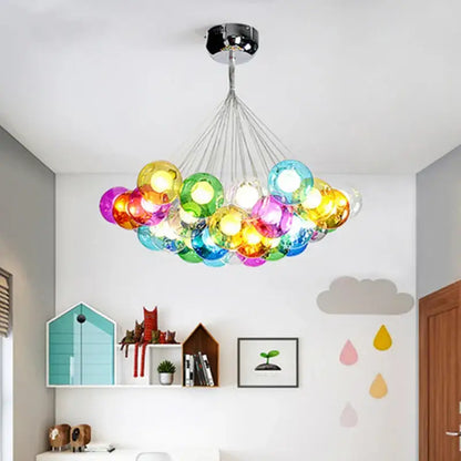 Vibrant decorbites bubble chandelier with colorful glass orbs and chrome fixture for living room or dining table lighting