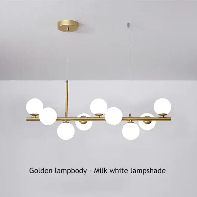 DecorBites™ glass ball ceiling chandelier with golden brass frame and milk white glass ball lampshades for modern decor