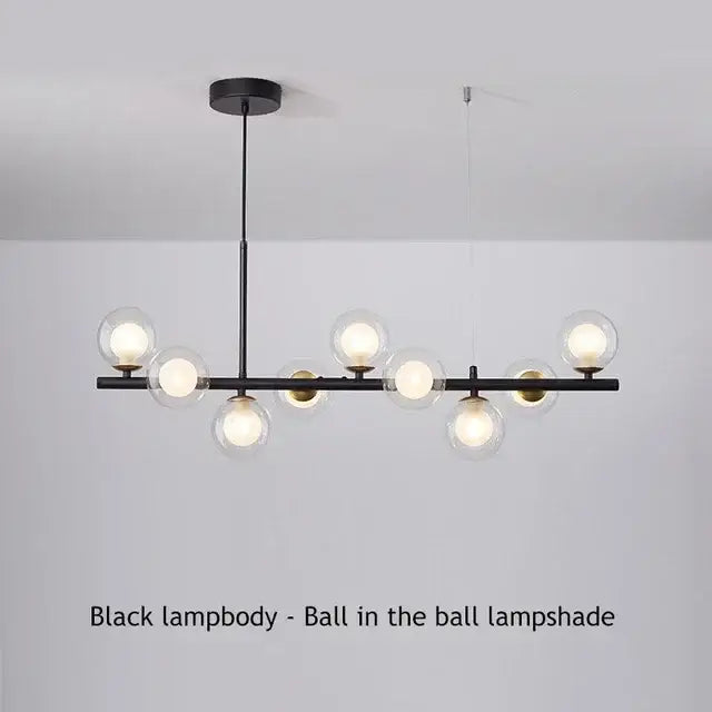 Black modern DecorBites™ ball ceiling chandelier with multiple clear glass globe lampshades for home lighting