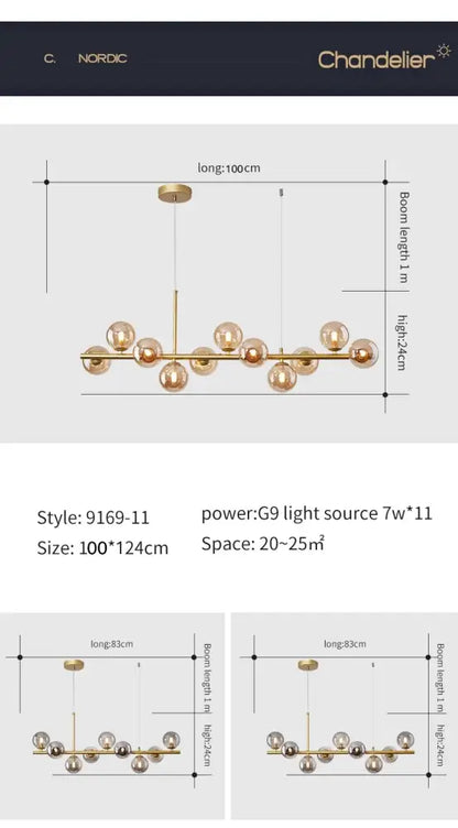 Gold-toned DecorBites™ glass ball ceiling chandelier with spherical glass globes and sleek metallic frame for home lighting