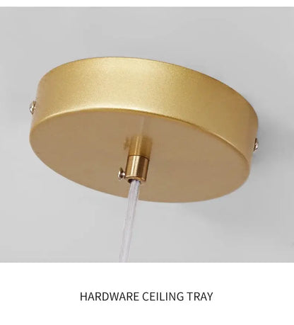 Gold-colored circular ceiling tray with brushed metallic finish and central mount for decorbites glass ball ceiling chandelier