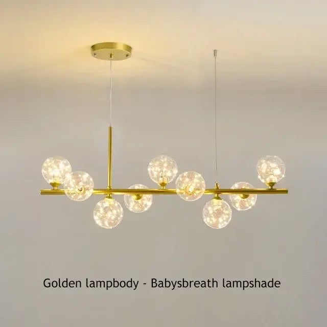 Golden decorbites™ glass ball ceiling chandelier with sleek modern design and warm glowing spherical lampshades