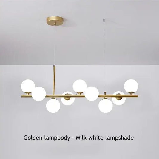 DecorBites™ glass ball ceiling chandelier with polished brass frame and milk white glass ball lampshades for home lighting