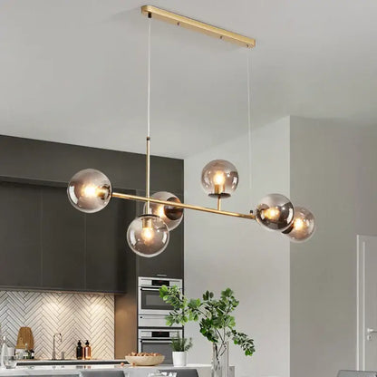 Modern brass pendant light with five smoked glass globe shades decorbites glass ball ceiling chandelier for kitchen dining living room