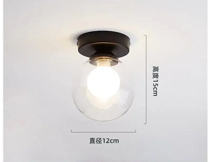 DecorBites glass ball ceiling light with a clear glass globe and warm glow on a matte black base for modern decor