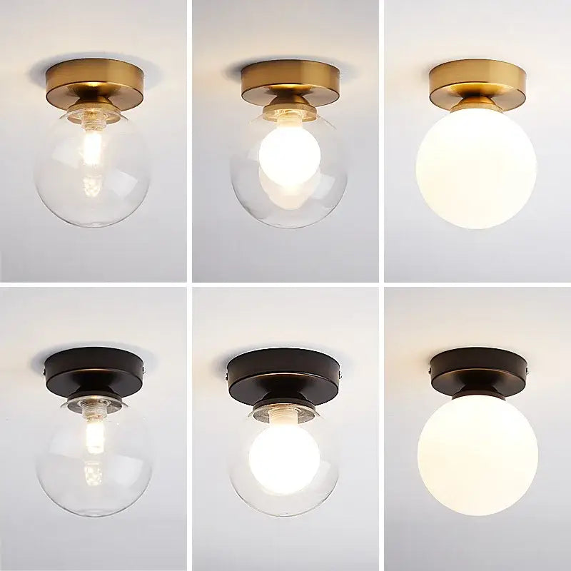 Decorbites glass ball ceiling light with brass and black fixtures and clear frosted glass shades for modern home decor