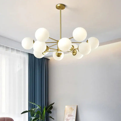 Modern brass decorbites glass ball chandelier with frosted glass globe shades for dining room pendant lighting