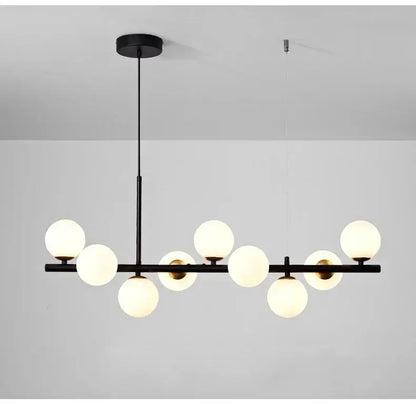 Black modern DecorBites™ glass ball chandelier with nine frosted glass globes for dining and living rooms lighting