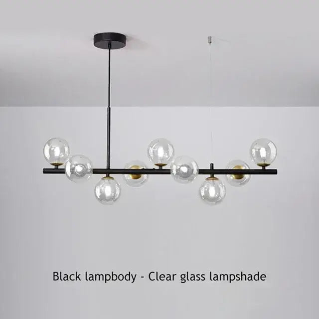 Black metal glass ball chandelier with clear glass globe shades for home lighting by decorbites