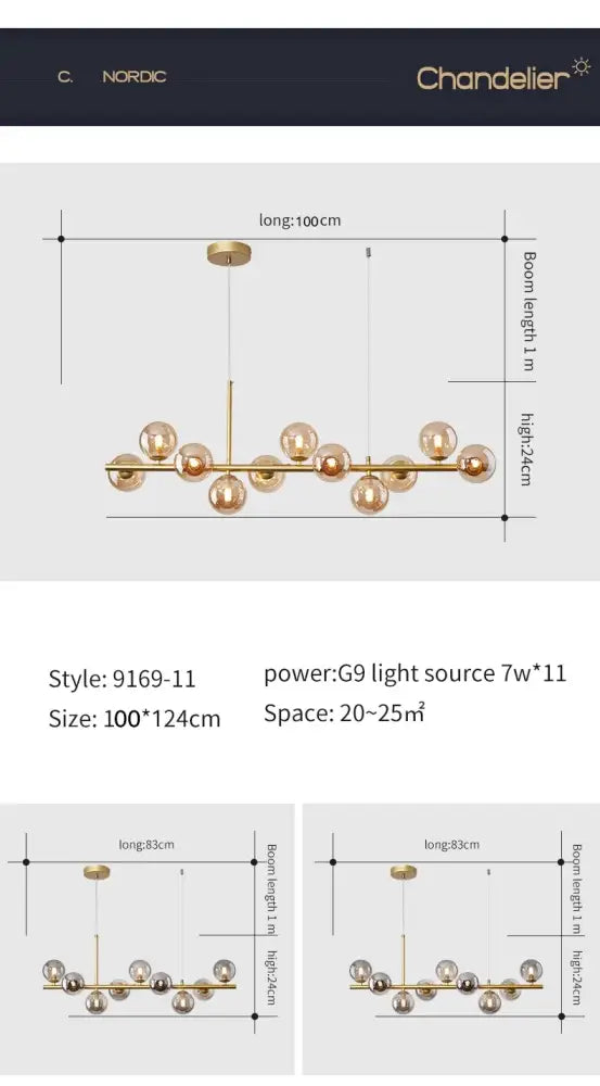 Gold-toned DecorBites™ glass ball chandelier with spherical glass globes and sleek metallic frame for home lighting