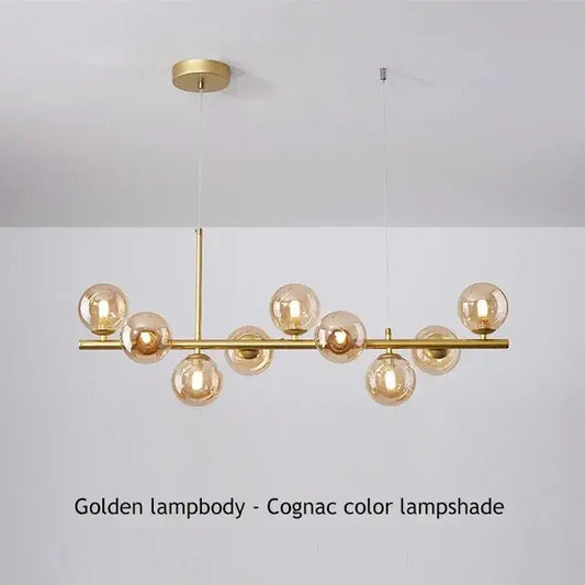 DecorBites™ glass ball chandelier with cognac glass lampshades and polished brass frame for modern home lighting