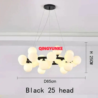Black modern DecorBites glass ball chandelier with 25 frosted glass globe lights for living room and kitchen island