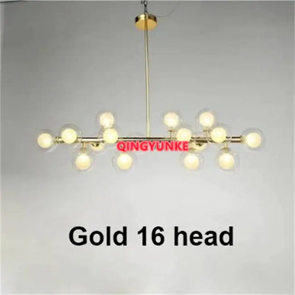 Gold-finished DecorBites glass ball chandelier with 16 spherical glass globe bulbs for modern living room lighting