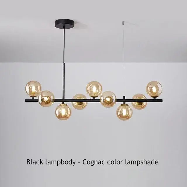 DecorBites™ glass ball chandelier with black metal frame and amber-tinted glass globes lighting fixture