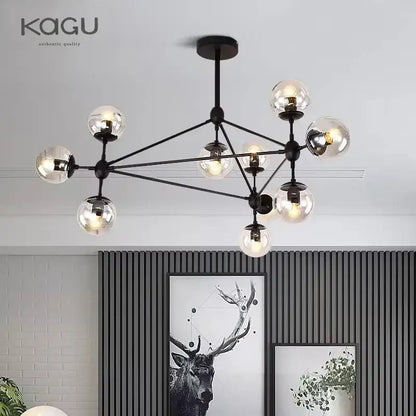 Black metal decorbites glass ball chandelier with clear glass globe bulbs for modern minimalist decor lighting