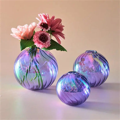 Decorbites™ iridescent purple glass ball vases set with swirling patterns for elegant home decor vase set