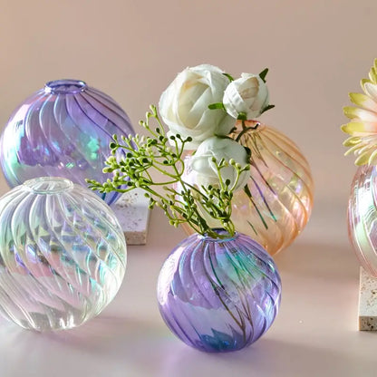 Decorbites™ glass ball vases set featuring a spherical iridescent glass vase with purple and blue hues for home decor