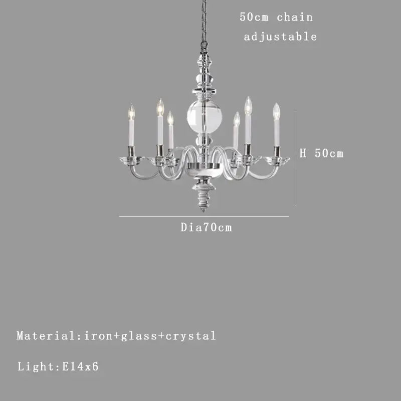 Classic six-arm decorbites glass branch silver led chandelier with polished chrome and crystal accents for living room