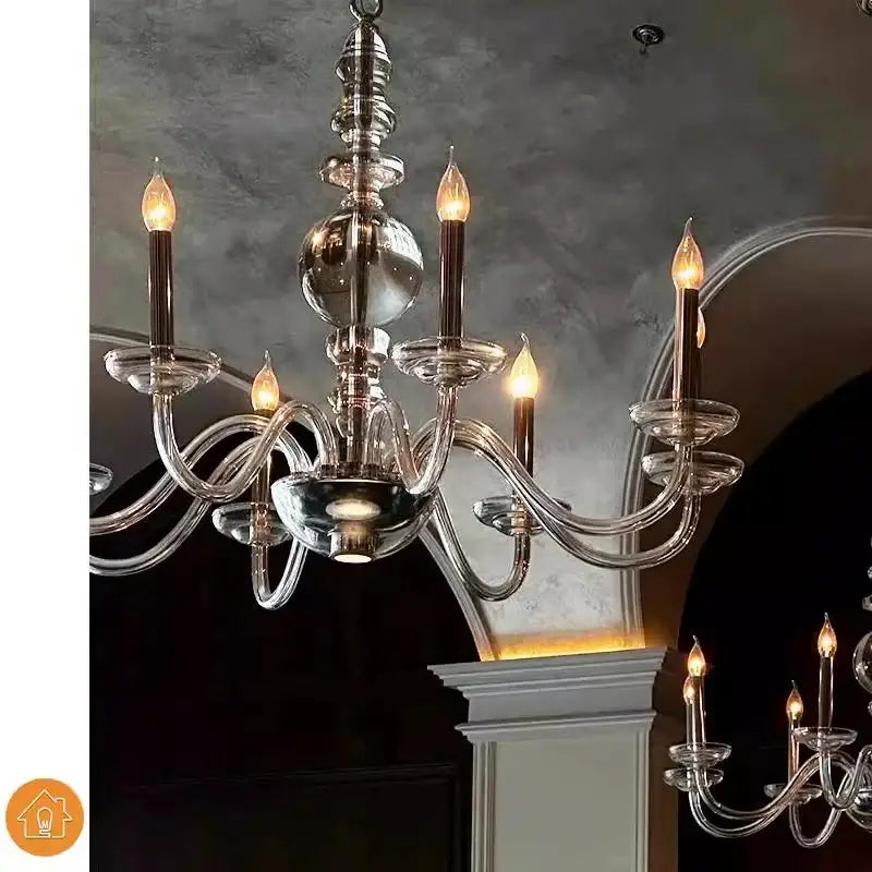 Elegant decorbites glass branch silver led chandelier with polished chrome finish and candle-style bulbs for living room
