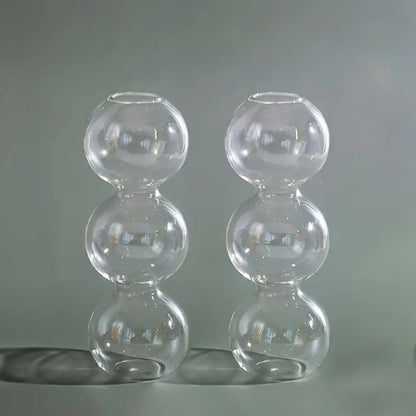 DecorBites™ clear glass bubble hydroponic vase with three stacked spherical sections for wedding and home use