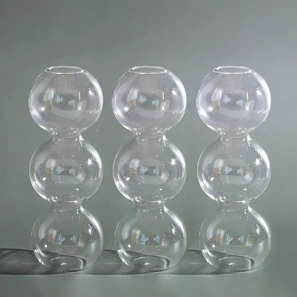 Three clear glass bubble hydroponic vases by decorbites with stacked spherical segments for wedding and home decor